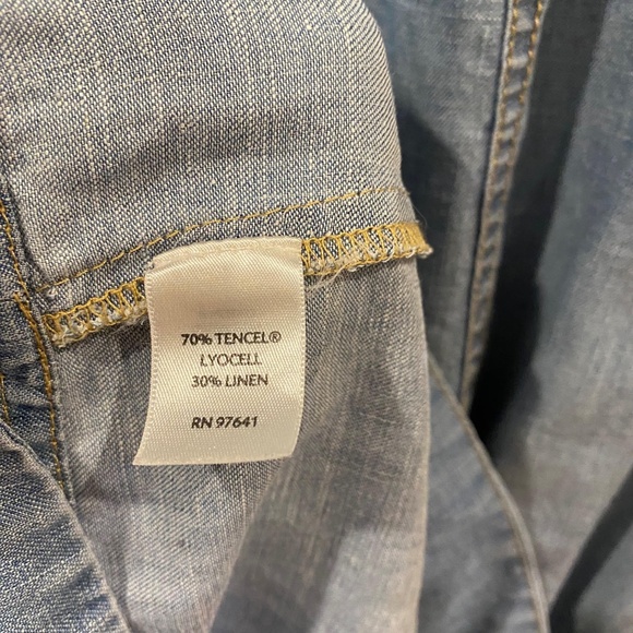 J.Jill Blue Denim Linen Blend Shift Jumper Sleeveless Dress Pockets Size XS - Picture 7 of 7